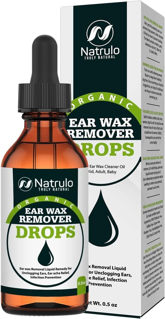 Organic Ear Wax Removal Drops for Clogged Ears – Natural Ear Wax Cleaner Oil for Kid, Adult, Baby – Earwax Removal Liquid for Unclogging Ears, Earaches, Ear Health (Made in USA)