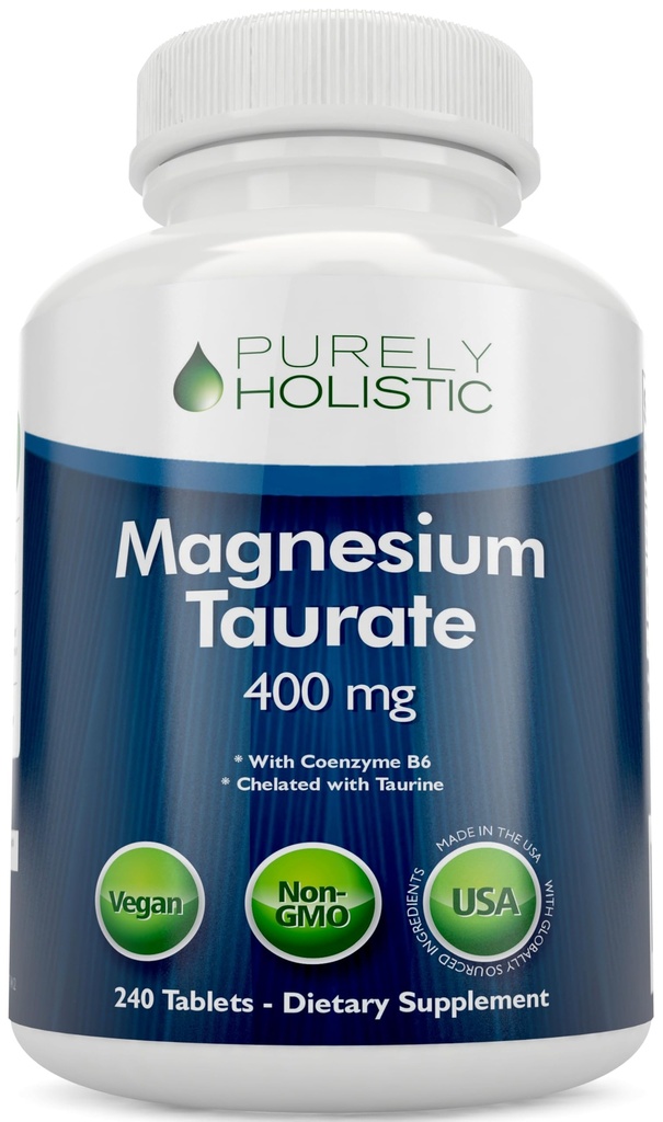 Magnesium Taurate 400mg tabletter - Chelated Magnesium med Taurin och Coenzyme B6 - Hög Absorption Komplex för kardiovaskulär hälsa, muskel och nervfunktion - 240 Vegan tabletter