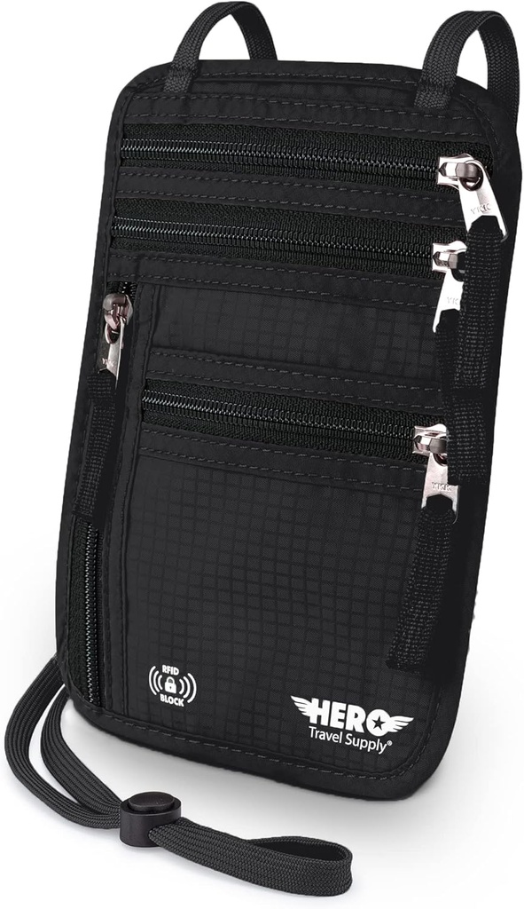 HERO Neck Wallet, RFID Blocking Passport Holder - Lätt att dölja och påse