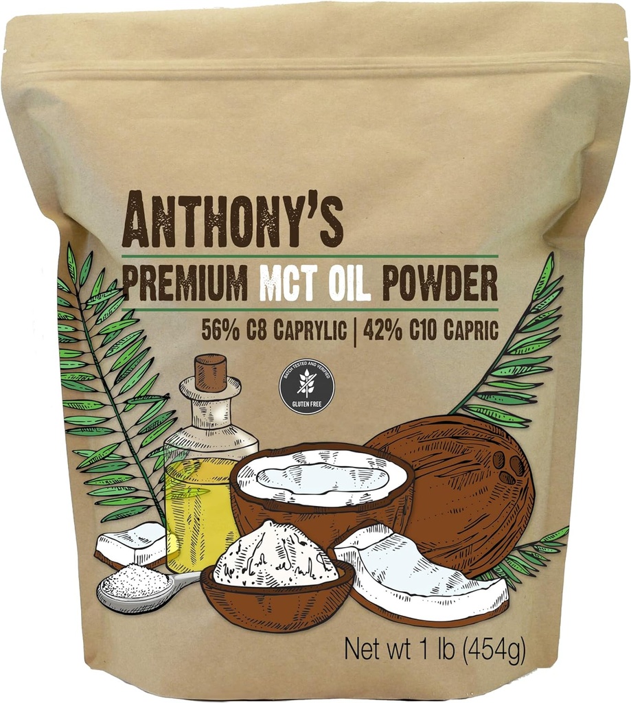 Anthonys Premium MCT Oil Powder 56% C8 Caprylic, 42% C10 Capric, 1 lb, Gluten Free, Non GMO, Keto Friendly