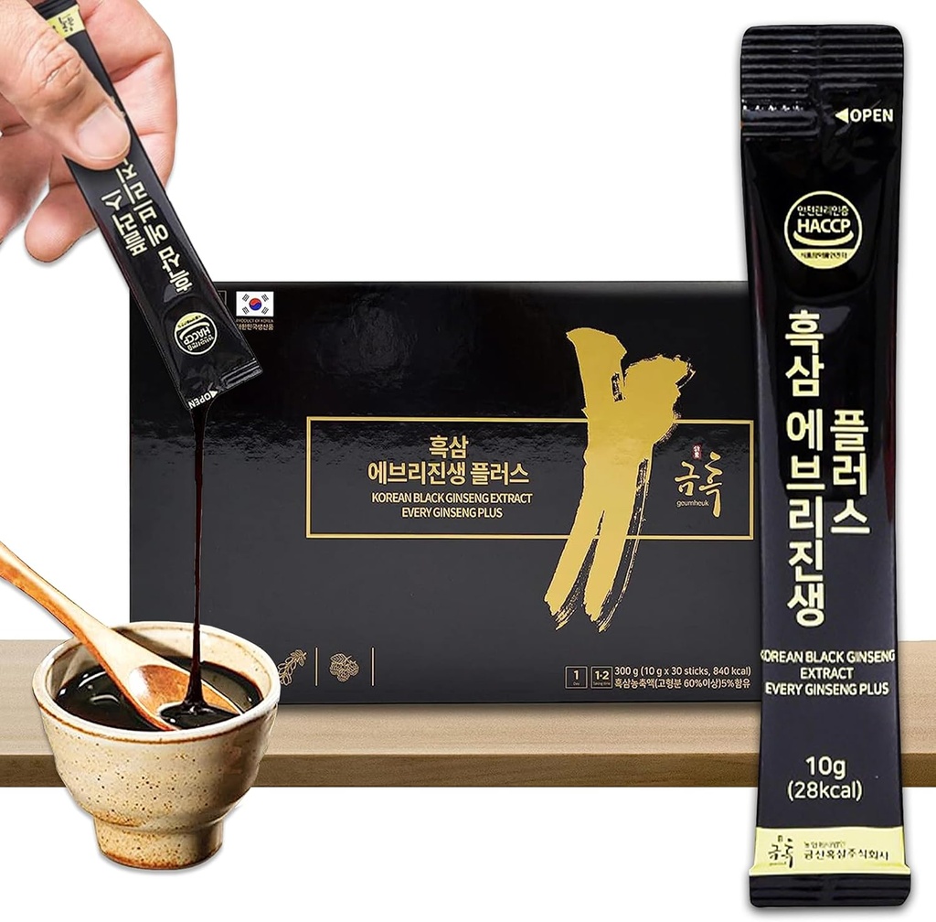 GeumHeuk Korean Black Ginseng Extract Varje Ginseng Plus. 10g X 30 Stick Pouches. Immunstöd, energibooster, trötthetsåterhämtning, mental prestanda. Patenterad metod.