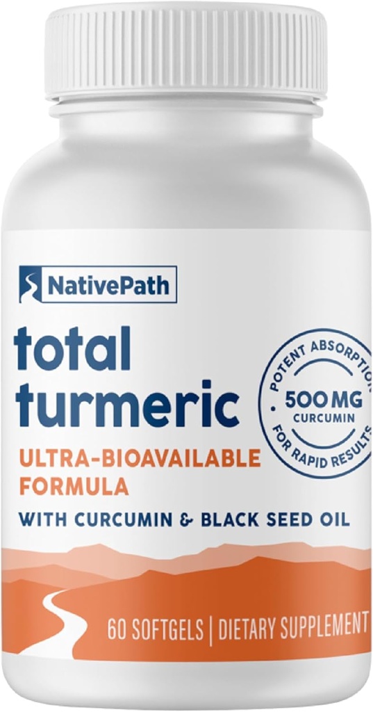 NativePath Turmeric Curcumin med Black Seed Oil - Advanced Antioxidant & Joint Support Supplement - Premium Turmeric Softgels med förbättrad hög absorption, Non-GMO & Gluten-Free, 60 Softgels