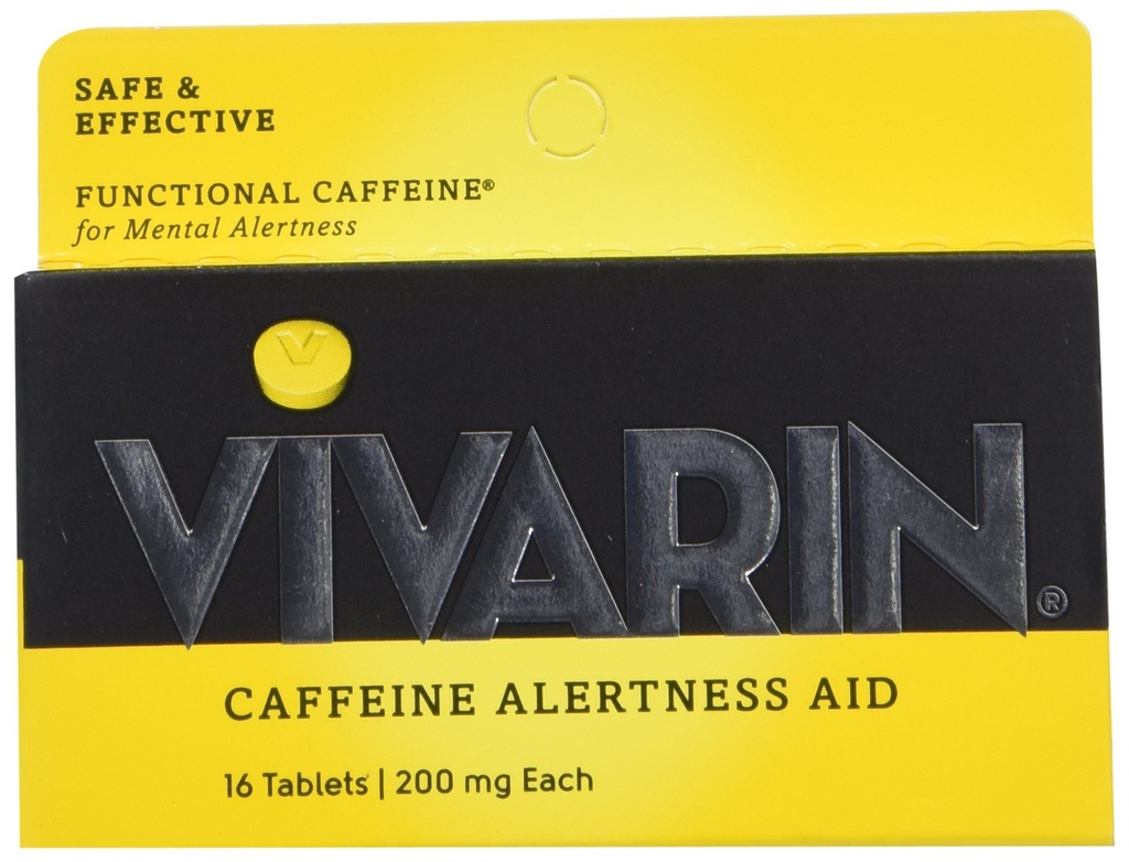 Vivarin, koffeinpiller, 200 mg koffein i varje tablett, säkert och effektivt hjälper dig att hålla dig vaken, varningshjälp, energiförsörjning, 16 tabletter - 3 Pack