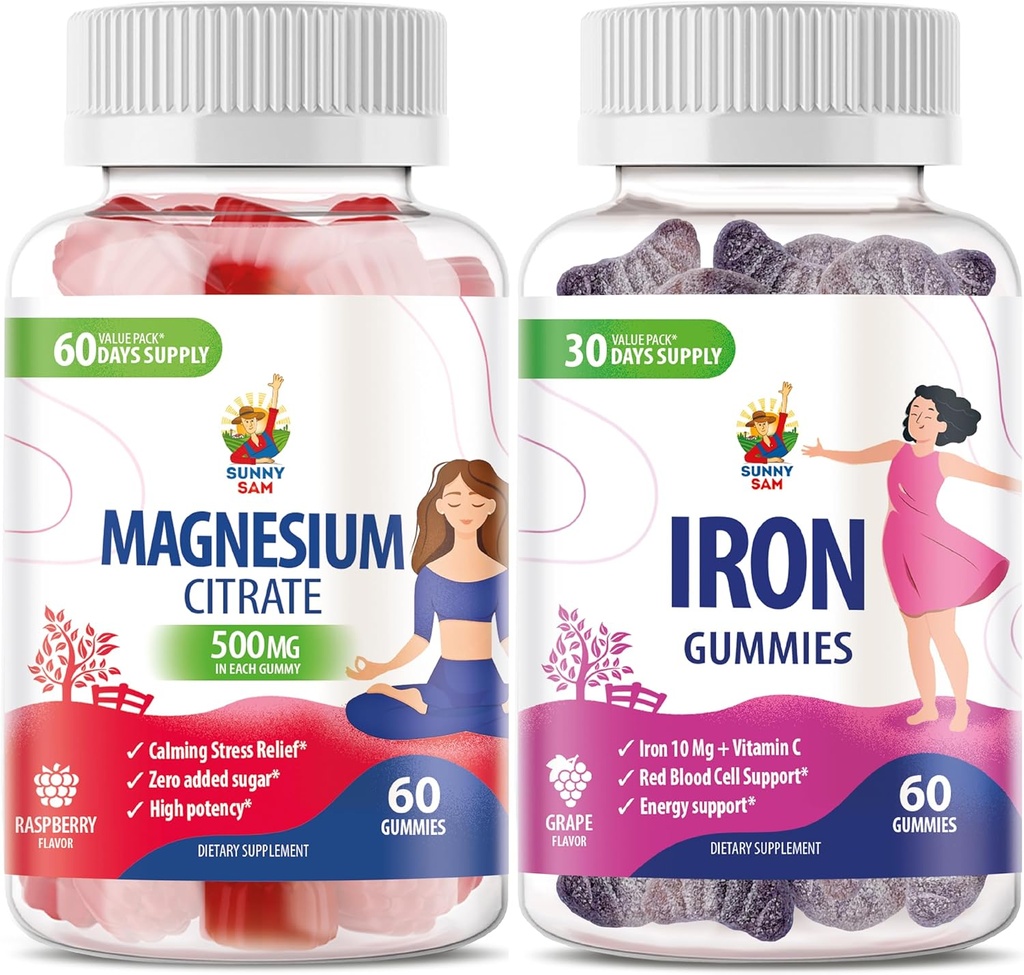 SUNNY SAM Iron Vitaminer med vitamin C & Magnesium Gummies för vuxna