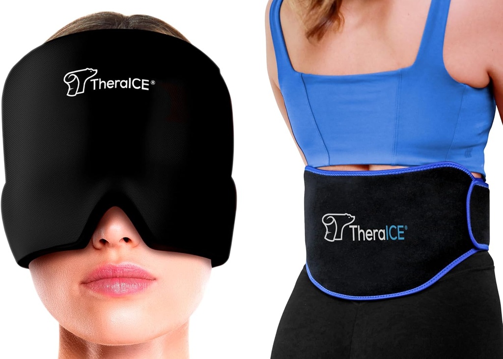 TheraICE Migraine Relief Cap och TheraICE Ice Pack Back Brace för lägre ryggsmärta