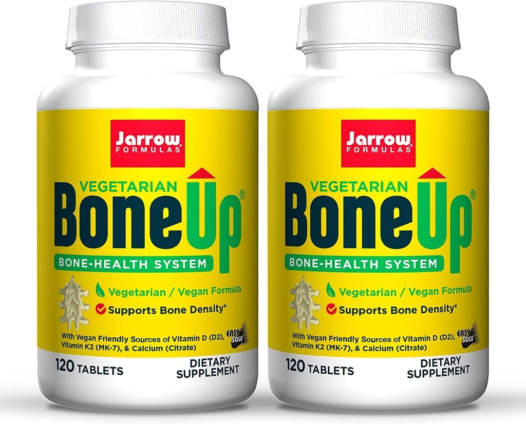 Jarrow Formulas BoneUp Vegetarian - 120 tabletter, paket med 2 - Vegetarisk / Vegan Supplement för benhälsa - Veganvänliga källor av vitamin D3, Vitamin K2 (som MK-7) & Calcium - 120 Totalt portioner