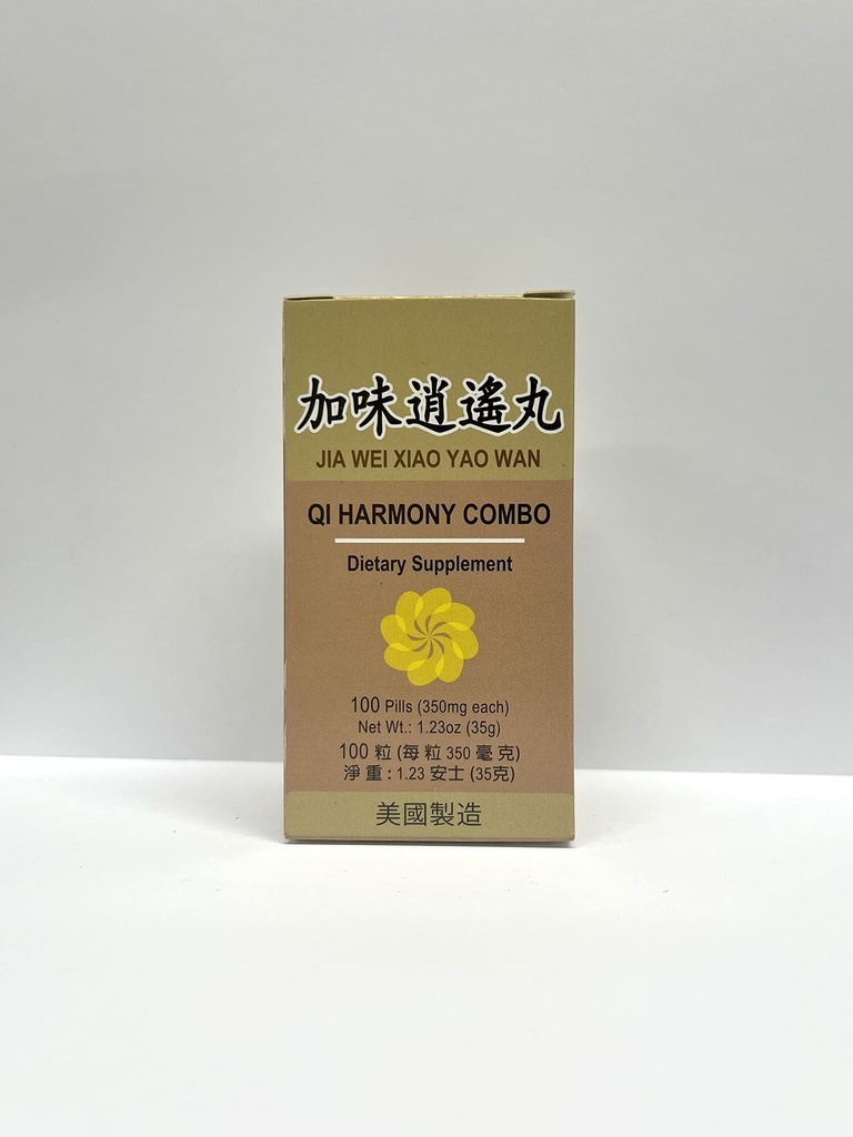 Qi Harmony Combo - Jia Wei Xiao Yao Wan Herbal Supplement Hjälper till Irritabilitet, Trötthet, Onormal Svettning 350mg 100 Pills Made i USA