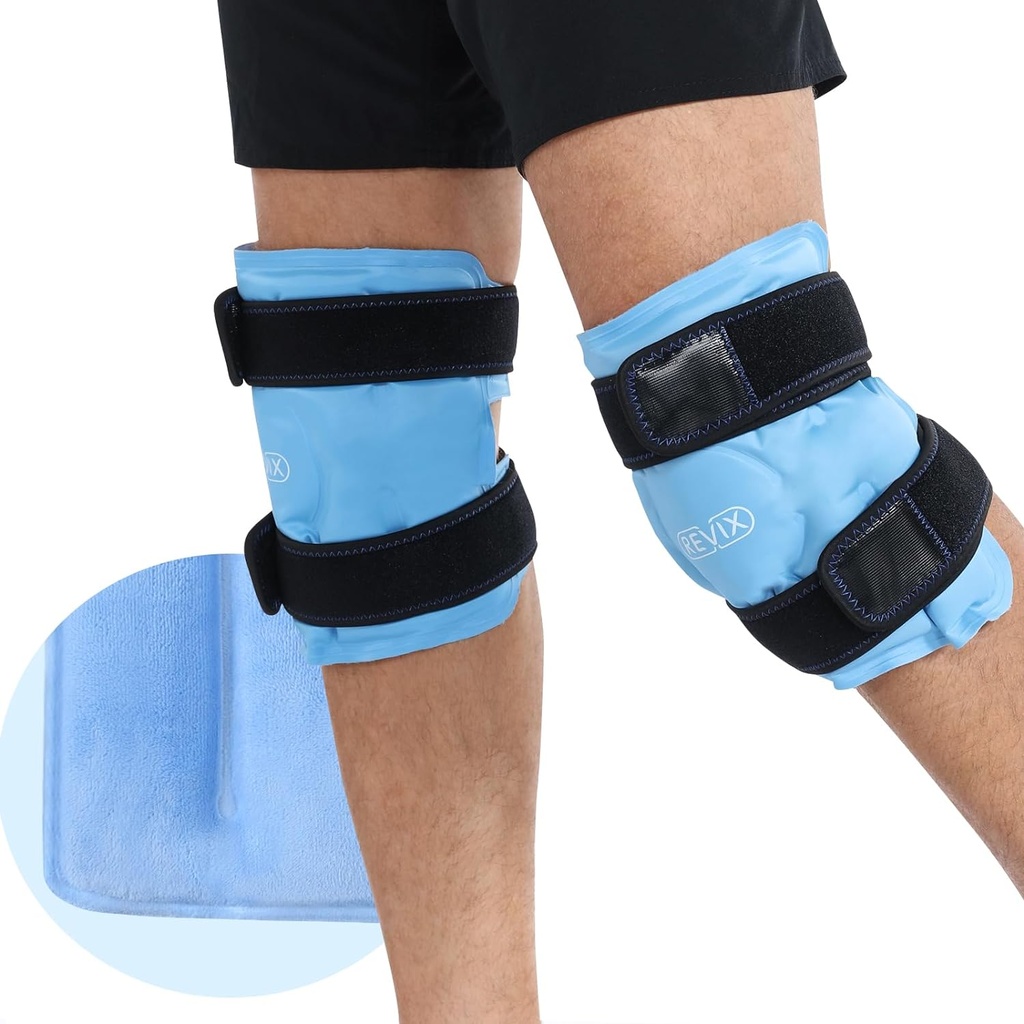 REVIX is Wraps för Knee Discomfort, Gel Ice Packs Återanvändbar med Cold Compression, Knee Cold Pack för att slappna av ömma muskler och gemensamma, Plush Cover och Hands-Free Application, en uppsättning av två
