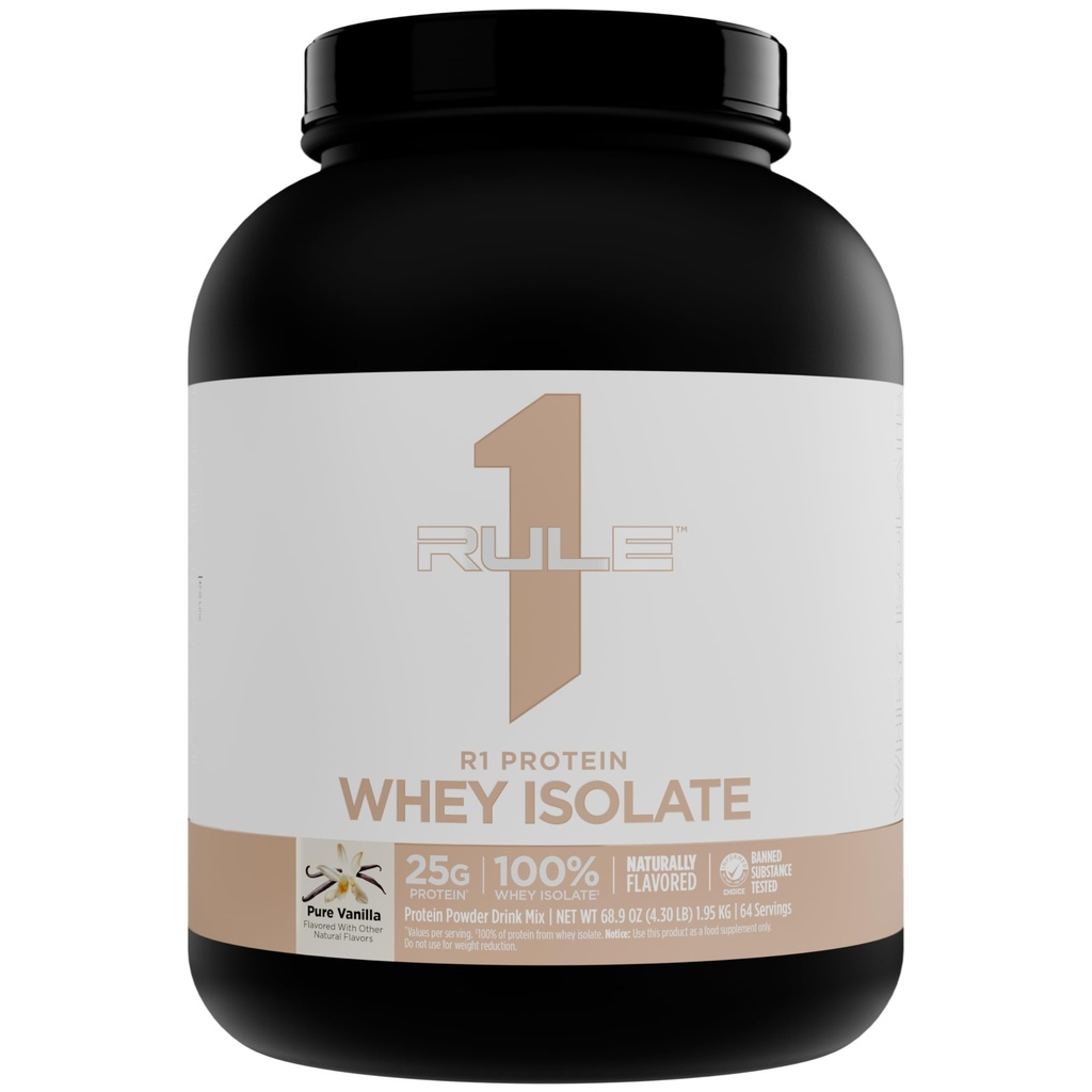Regel 1 Naturligt smaksatt R1 Protein Whey Isolate - Ren Formel med 25g Protein & 6g BCAA Exclusively Isolated & Hydrolyzed Sources for Workout Recovery (4,3 Pounds*, Pure Vanilla)
