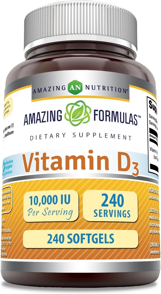 Fantastiska formler Vitamin D3 (Cholecalciferol) Supplement | 10 000 IE | 240 Softgels | Non-GMO | Gluten-Free | Made in USA