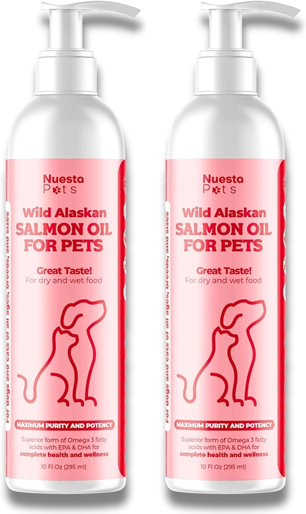 Pets 2-Pack Wild Alaskan Salmon Oil Blend for Dogs & Cats | Omega-3 Boost & Shed Defense | Enhances Coat & Skin, Allergy & Dandruff Relief | Coat Support and Treatment - 20 Fl Oz Total