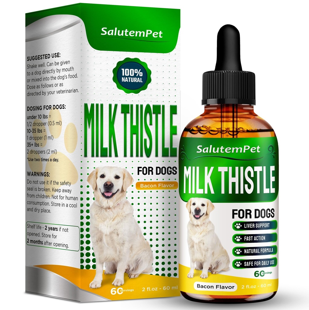 Mjölktel för hundar | Dog Liver Supplement för alla åldrar och raser | Här är bara växtbaserade komposition | + Attractive och Super Yummy Bacon smak | 2 Oz