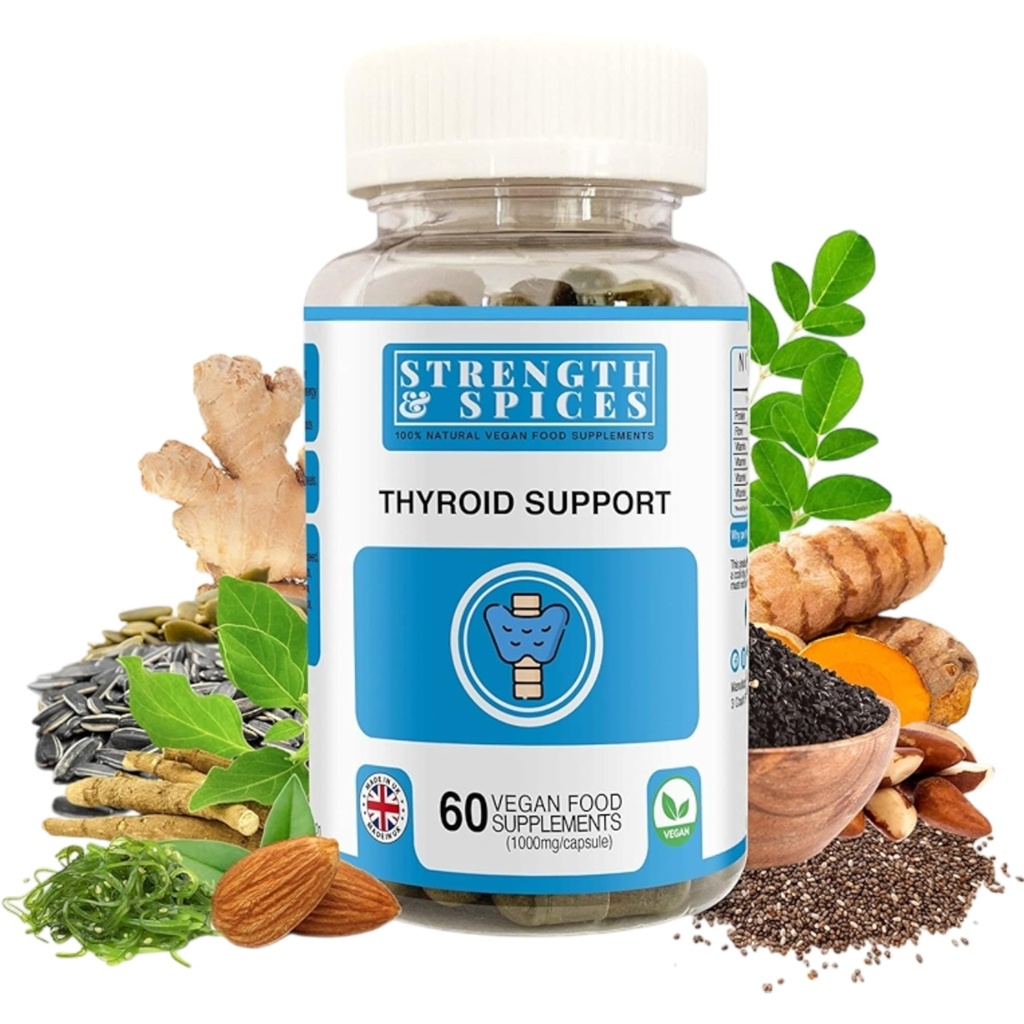 Styrka & kryddor - Thyroid Support, jodtillskott med Maca Root, Sea Kelp, Brasilien Nuts och Ashwagandha, 60 kapslar