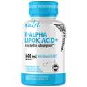 Nutri R Alpha Lipoic Acid 600mg kapslar - R Lipoic Acid Stabiliserad med Biotin - Aktiv form av R-ALA - 600 mg Klinisk dosering - Kraftfull cellulär energistöd - 60 Vegan kapslar - RALA