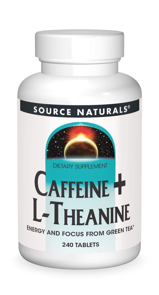 Källa Naturals Koffein + L-Theanin, energi och fokus stöd från grönt te * - 240 tabletter