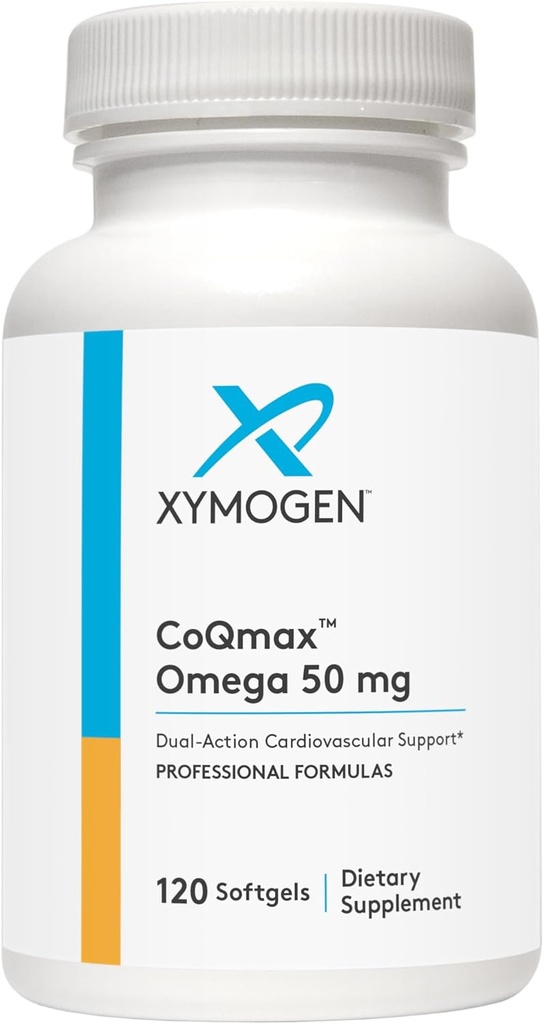 XYMOGEN CoQmax Omega 50 mg - CoQ10 + Fish Oil Omega 3 Supplement - Dual-Action Heart Health Support - Coenzyme q10 + Specialized Fish Oil for 3X Greater Absorption of EPA DHA (120 Softgels)