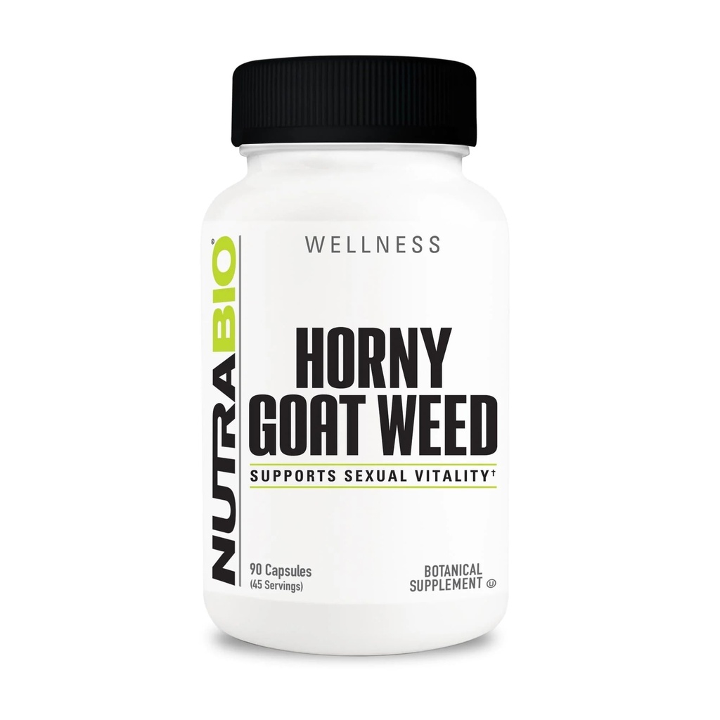 NutraBio Horny Goat Weed Extract Supplement, 500mg - för både män och kvinnor, hjälper till att stödja energi och vitalitet, 90 grönsaks kapslar