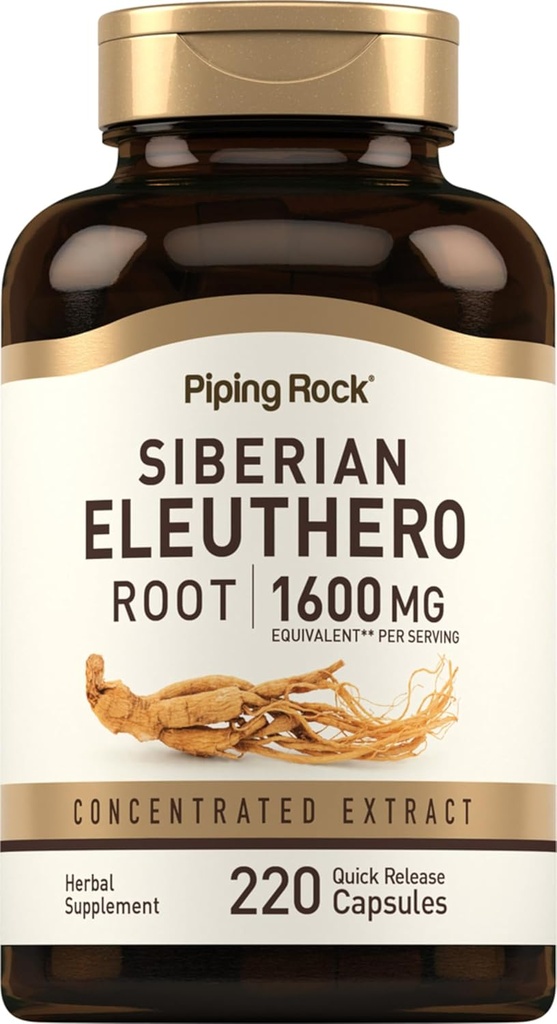 Piping Rock Siberian Eleuthero Root Capsules 1600mg | 220 greve | Koncentrerad växtbaserade extrakt | Non-GMO, Gluten fri tillägg