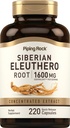 Piping Rock Siberian Eleuthero Root Capsules 1600mg | 220 greve | Koncentrerad växtbaserade extrakt | Non-GMO, Gluten fri tillägg