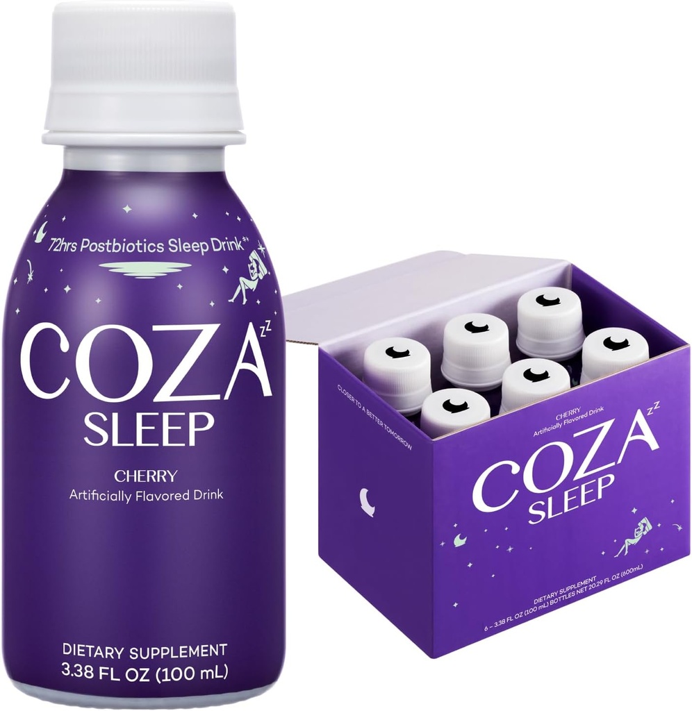 Sleep Aid Supplement Drink | Melatonin Free | Naturliga sömnhjälpmedel för vuxna | Jujube, Magnesium, L Theanine, L Tryptophan, Vitamin B, Glycin, Hops | Cherry Flavored (Pack av 6)