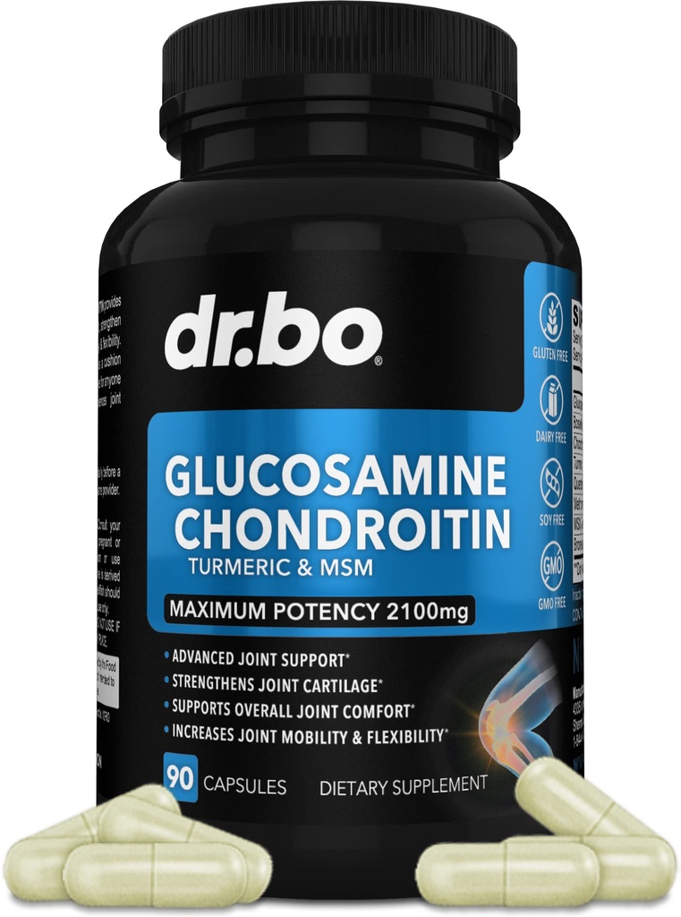 Glukosamin Chondroitin MSM Turmeric - Gemensamma hälsotillskott 2100mg Knee Bone & Joints - Gemensamma stödtillskott Piller Avancerade Glukosamin Sulfat kapslar Gemensamma Supplements för Män Kvinnor Vuxna