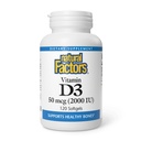 Naturliga faktorer, vitamin D3 2000 IE (50 mcg), stöder starka ben, muskler och immunfunktion, 120 Softgels