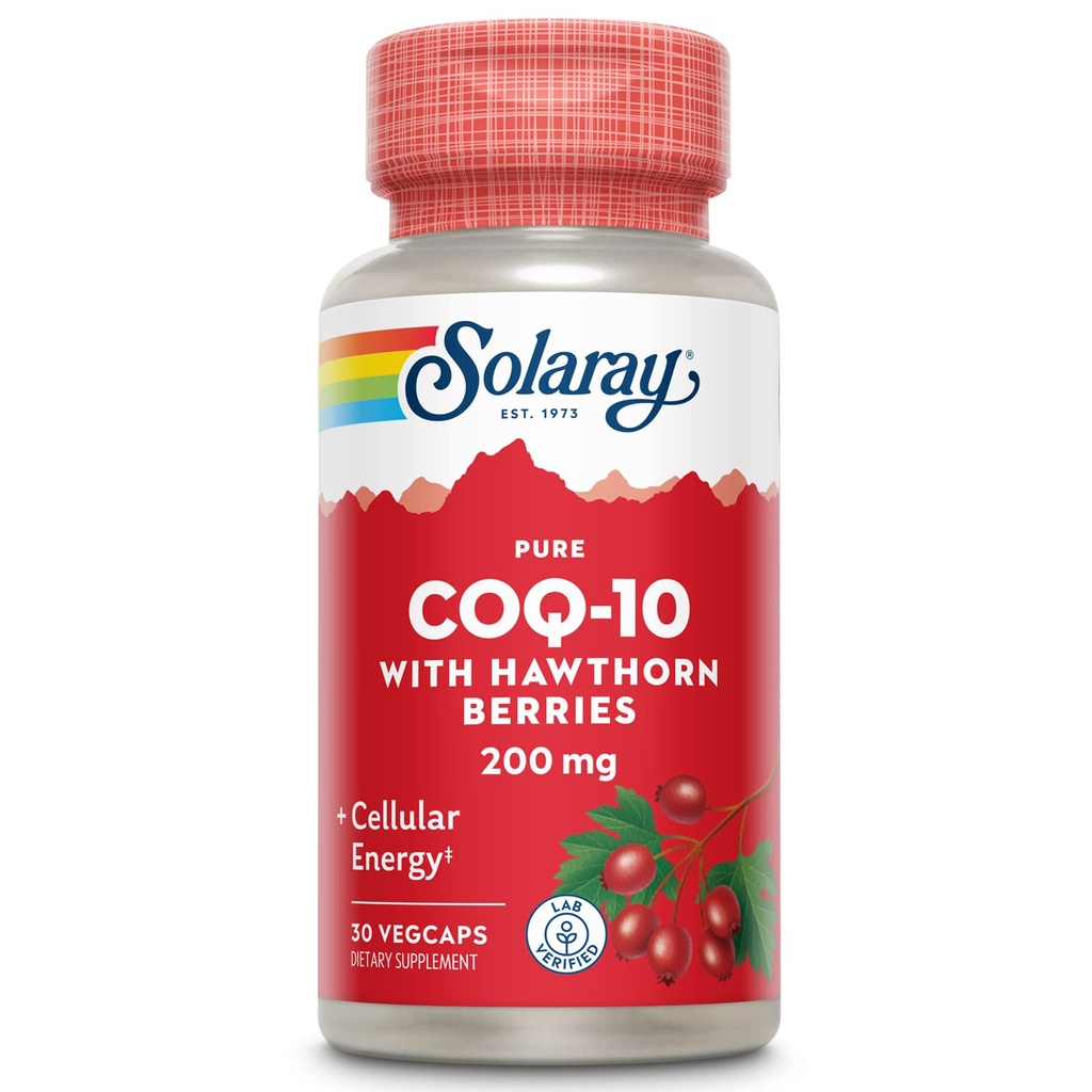 SOLARAY Pure CoQ-10 200 mg | Hälsosam hjärtfunktion och cellulär energistöd | Förbättrad med Herb Blend | 30 VegCaps