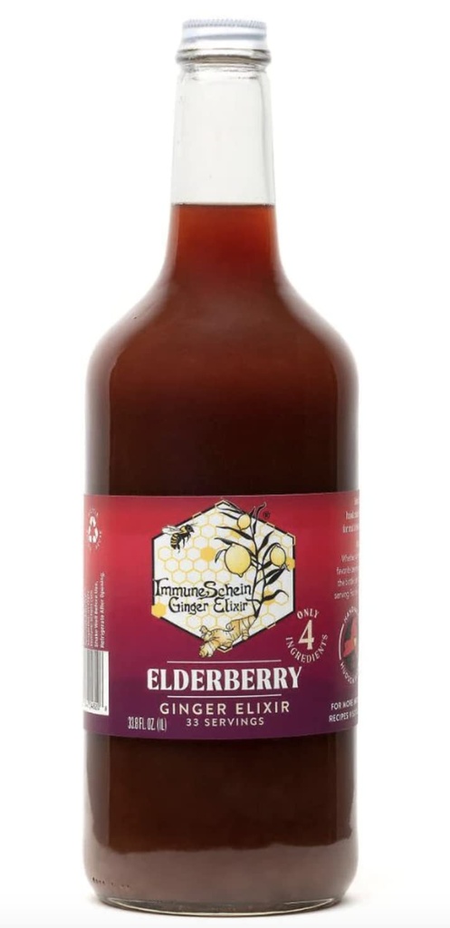 ImmuneSchein Elderberry Ginger Elixir Shots - Only 4 Real Food Ingredients, No Water, Vinegar or Preservatives: Handcrafted from Organic Ginger Roots & Elderberries (33.8 fl oz, 1 Pack)