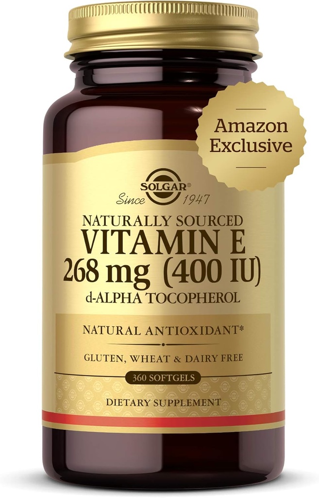 Solgar Vitamin E 268 mg (400 IE), 360 Alpha Softgels - naturlig antioxidant, hud- och immunsystemsupport - naturligt källad vitamin E - Glutenfri, mejerifri - 360 portioner