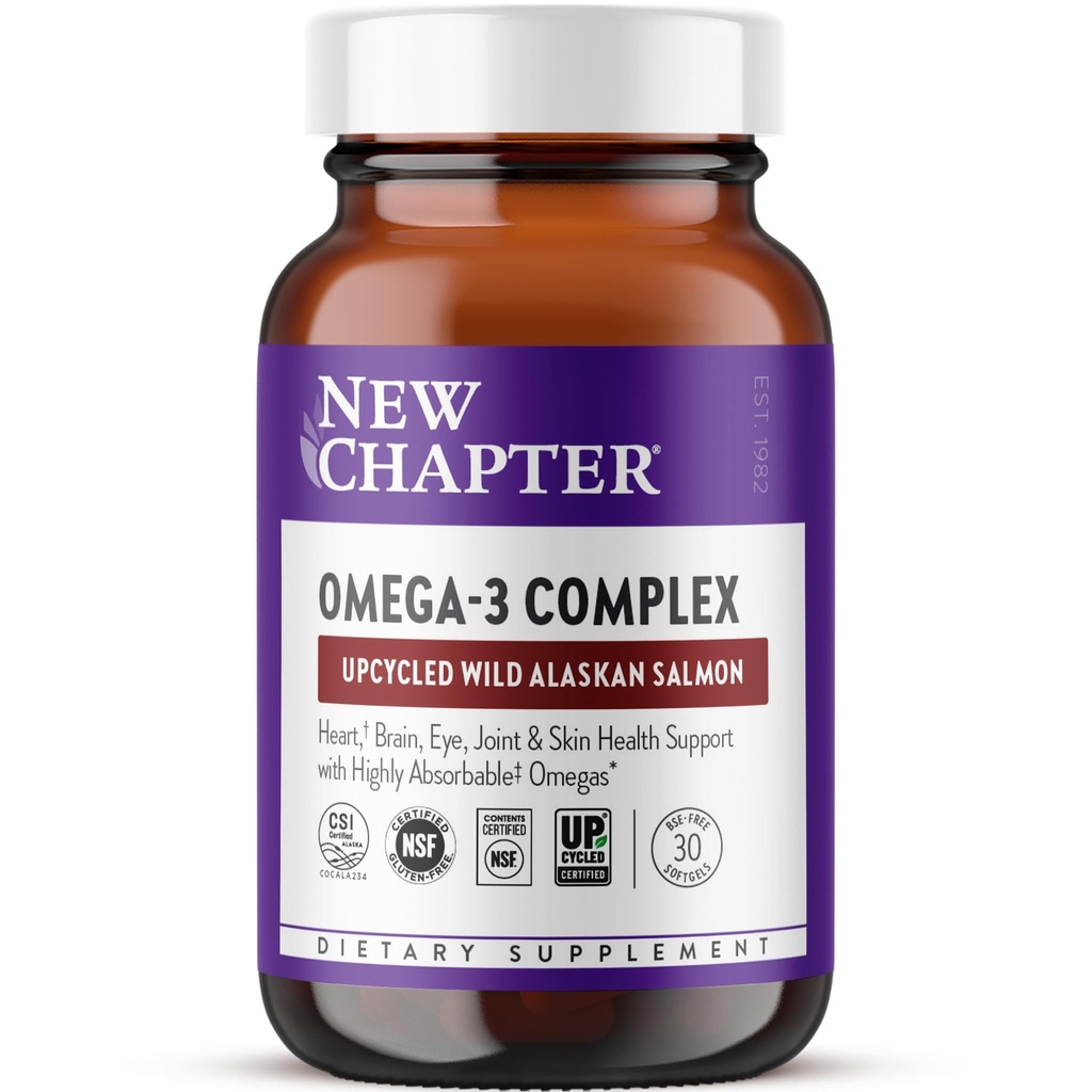 Nya kapitel Omega-3 Komplex, 1000mg Softgels, Fish Oil Supplement Wild Alaskan Salmon för Hjärta, Hjärna, Öga, Joint & Skin Health Support - 30 Räkna