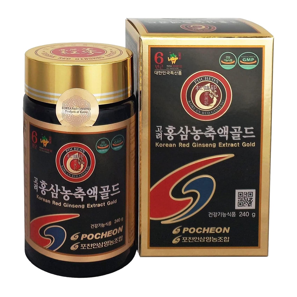 Pocheon 240g (8,5oz), 100% Pure Korean 6Years Root Panax Red Ginseng Extract Gold, TOP Ginsenoside, Saponin, Ginseng Herbal Supplement, Natural Immune Support