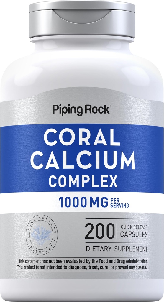 Piping Rock Coral Calcium 1000 mg | 200 kapslar | Benformelkomplex med vitamin D, C och Magnesium | Non-GMO, Gluten fri tillägg