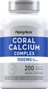 Piping Rock Coral Calcium 1000 mg | 200 kapslar | Benformelkomplex med vitamin D, C och Magnesium | Non-GMO, Gluten fri tillägg