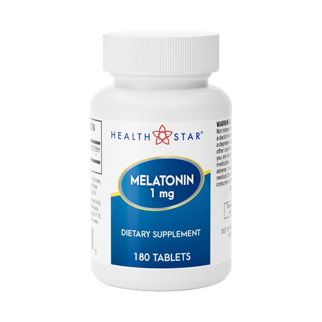 GeriCare Melatonin 1mg Sleep Support Supplement, Gentle Nighttime Sleep Aid, Non-Habit Forming, hjälper till att främja avkoppling och återstående sömn, Jet Lag Recovery och bättre Nighttime Rest, 180 tabletter