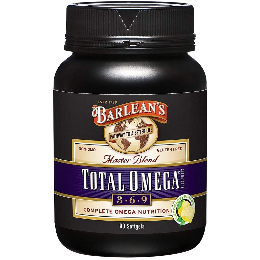 Barleans Total Omega 3 6 9 Softgels, Blended Fish Oil Supplement med Borage och Flaxseed Oil, 1000 mg Omegas ALA, EPA, DHA och GLA för gemensamma stödtillskott och hjärthälsa, 90 greve