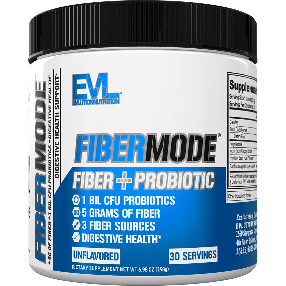 Evlution Nutrition FiberMode - Fiber + Probiotisk pulver - Digestive Health & Immune Support - 1bil CFU Probiotics + 5g Fiber - Gluten Free & Vegan - Unflavored - Dietary Supplement - 30 portioner