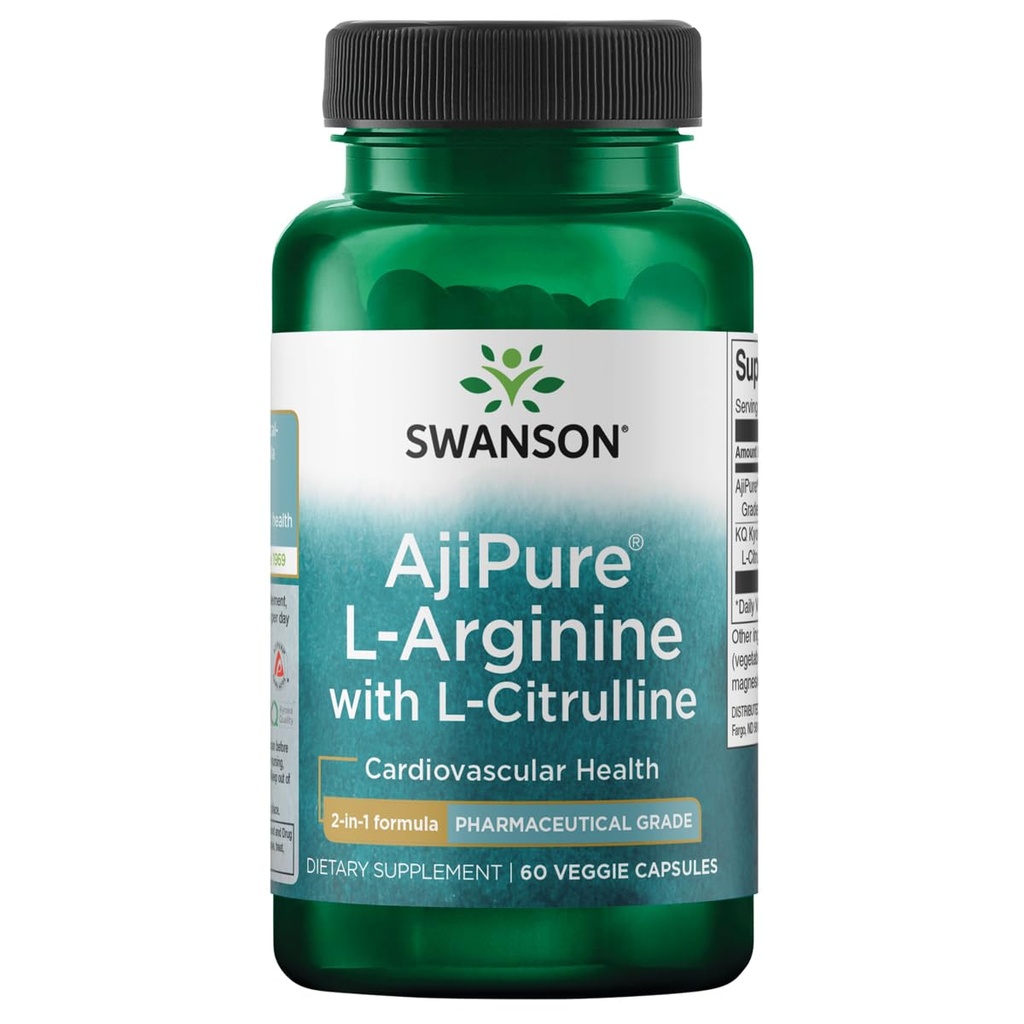 Swanson Amino Acid Ajipure L-Arginine med L-Citrulline 60 Veg kapslar