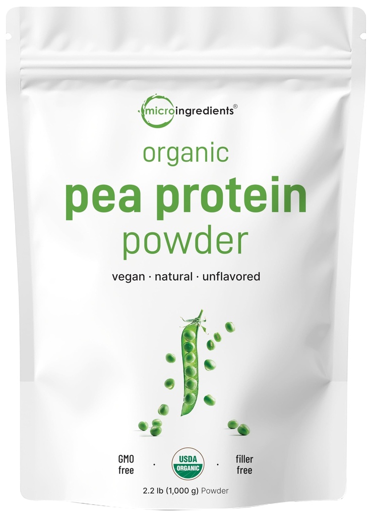 Micro Ingredients North America Grown, Organic Pea Protein Powder, 1KG (2,2 pund) | Plant-Based Vegan Protein, Meatless Protein Supplement, Rich in Branched Chain Amino Acids | Non-GMO, Soy Free