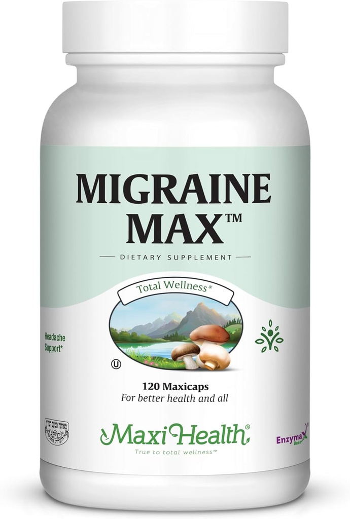 Maxi Health Migraine Max| Powerful Migraine Relief | 100% Natural | 120 Easy-To-Swallow Capsules Kosher-Certified