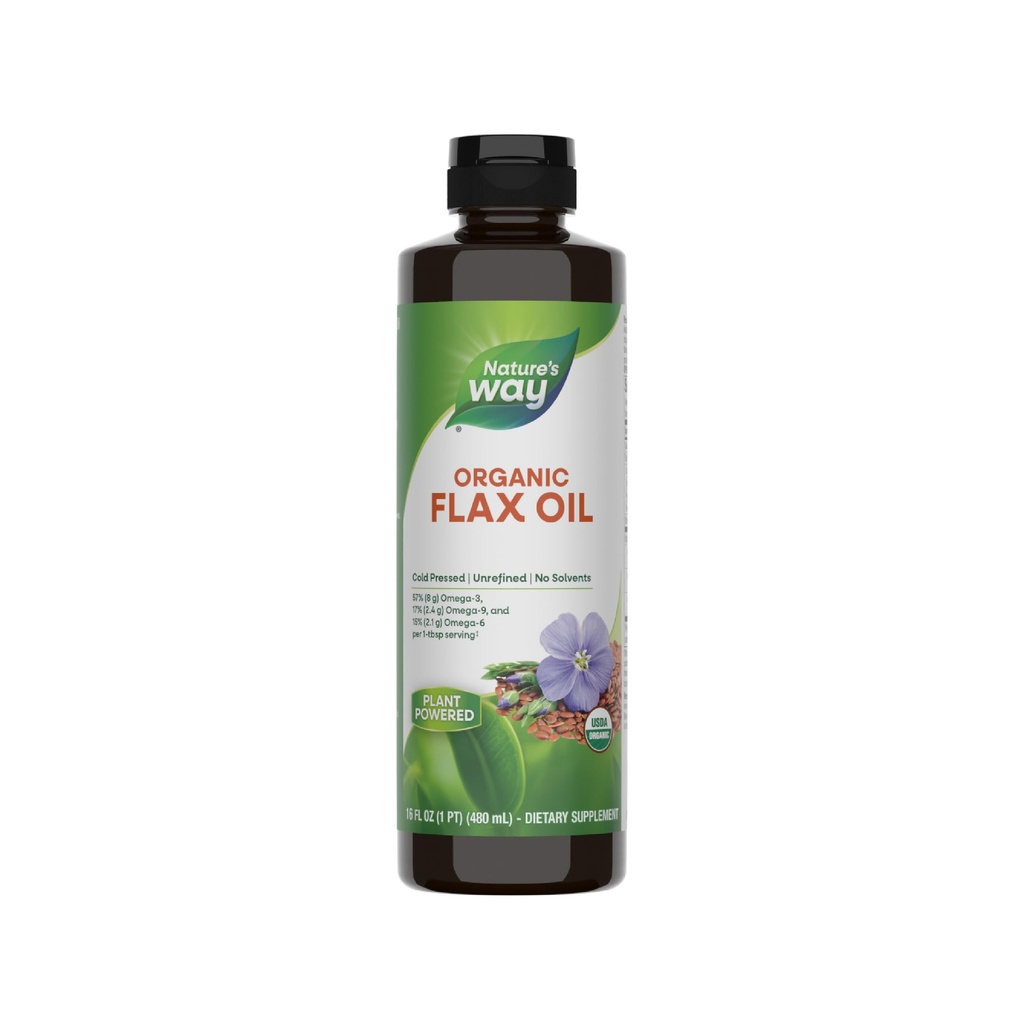 Naturens Way Organic Flax Oil, USDA Certified Organic, Omega-3, 6, 9, Cold Pressed, 16 Fl Oz (Packaging May Vary)