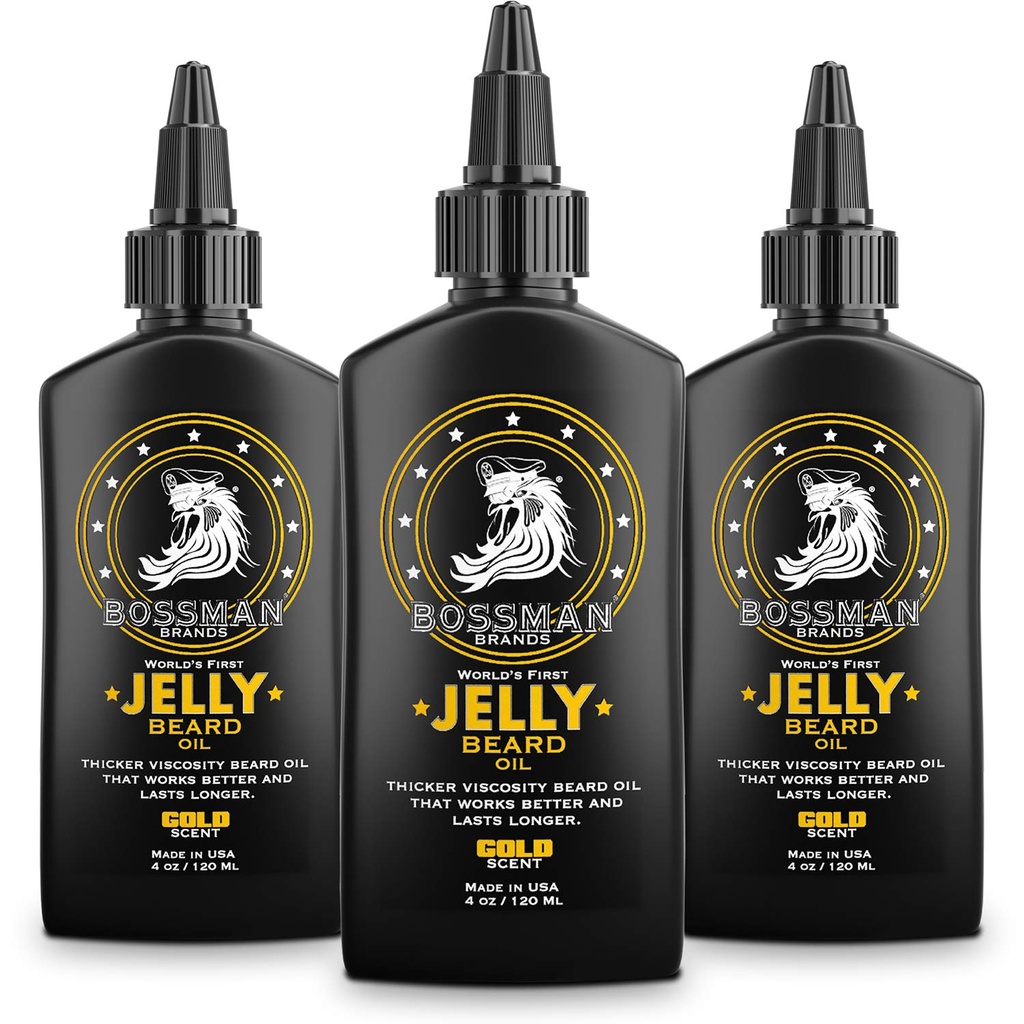 Bossman Jelly Beard Oil för Män - 3 Pack (12 oz i Total, Gold Scent) - Softens, Moisturizes & Conditions med naturliga ingredienser