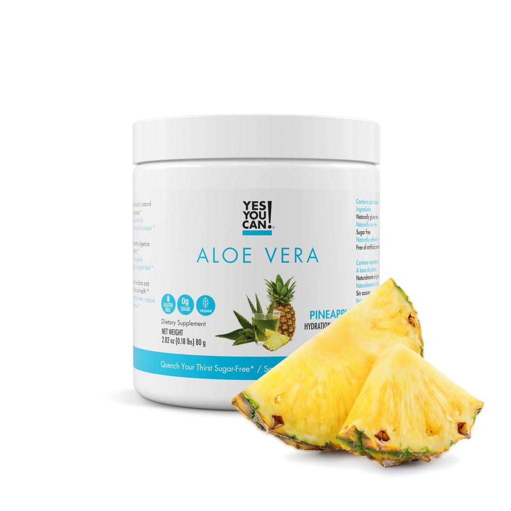 Ja du kan! Organisk Aloe Vera Powder Drink Mix - Hydration Booster Infused med Pure Aloe Juice - Delicious Flavors - Made in USA - Antioxidant Rich - Pineapple Flavor - 40 portioner