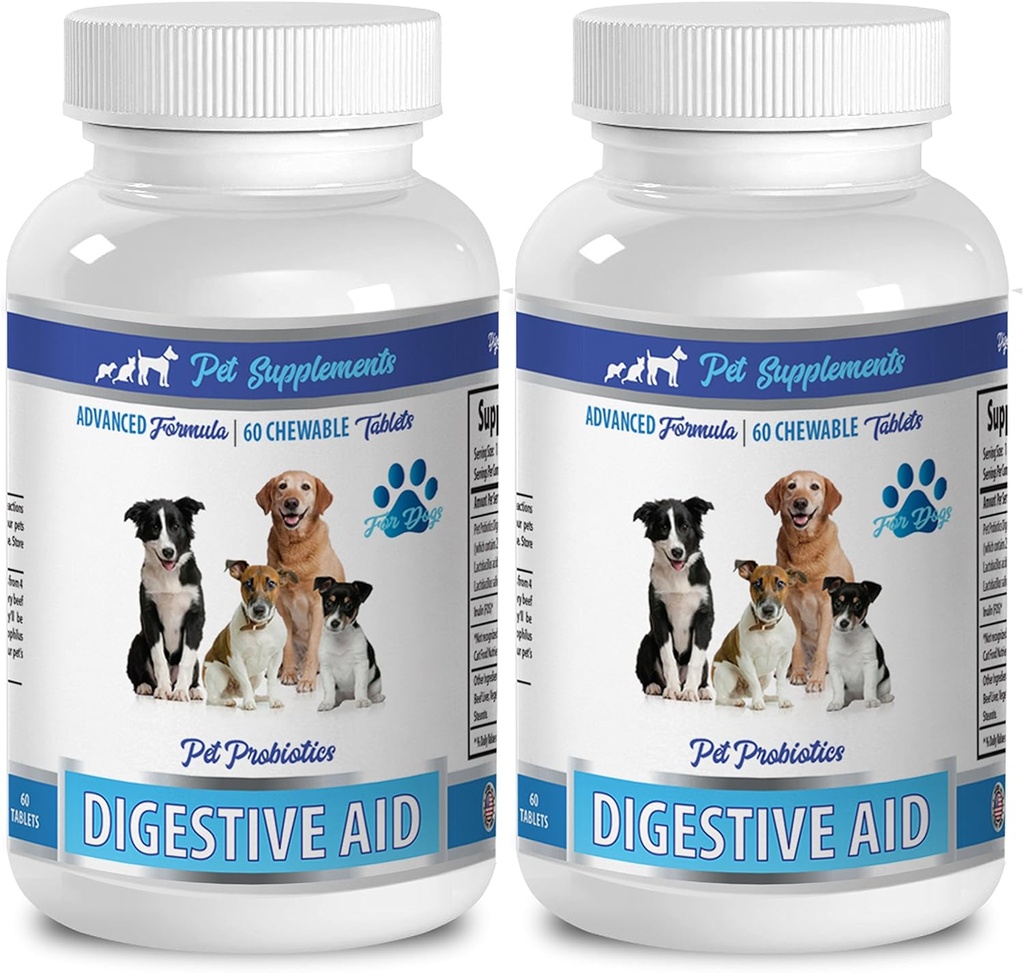 PET SUPPLEMENTS & NUTRITION LLC Dog Gas Treats - Hund Digestive AID PROBIOTICS - Naturlära - Lösning till dålig andedräkt och gas - Counter Diarrhea - acidophilus för hundar - 2 flaskor (120 behandlingar)