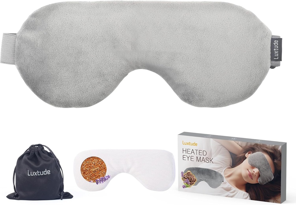 Luxtude Heated Eye Masks for Dry Eyes with Flaxseed & Lavender, Microwave Warm Eye Compress Moist Heat, Weighted Eye Mask for Sleeping, Hot Stye Eye Compress for Puffy Eyes, Dark Circles (Gray)