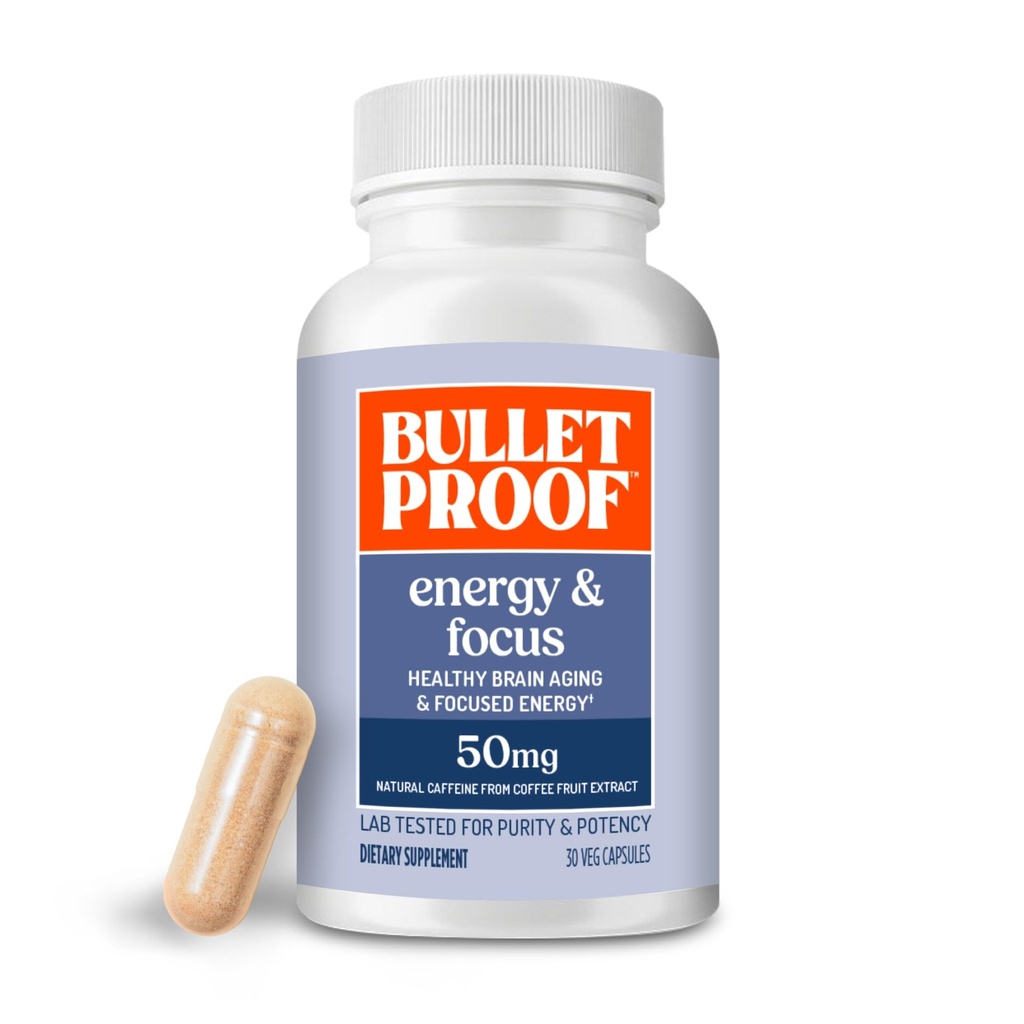 Bulletproof Energy and Focus Capsules, 30 Count, Natural Source of Caffeine Supplement för minne och klarhet (tidigare NeuroMaster)