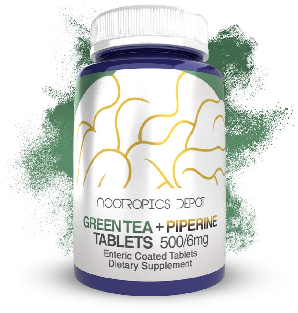 Nootropics Depot Green Tea Extract tabletter | 60 greve | 500mg | Minst 45% EGCG + 6mg Piperine | Enteric Coated