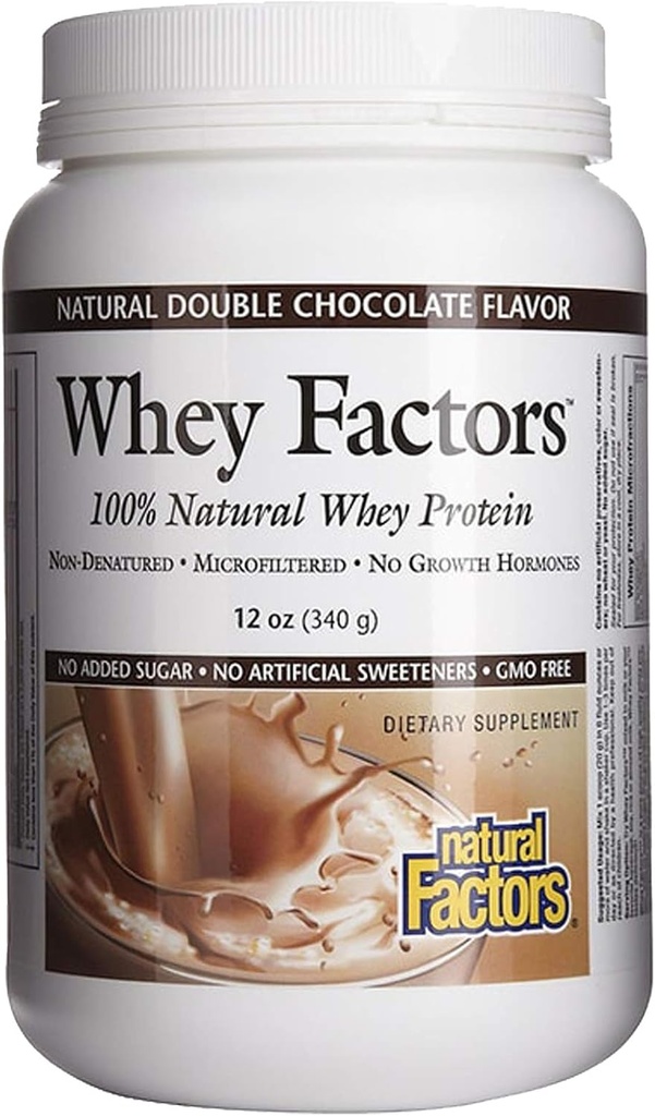 Whey Factors av naturliga faktorer, gräs Fed Whey Protein Concentrate, hjälper muskelutveckling och immunhälsa, dubbel choklad, 12 Oz