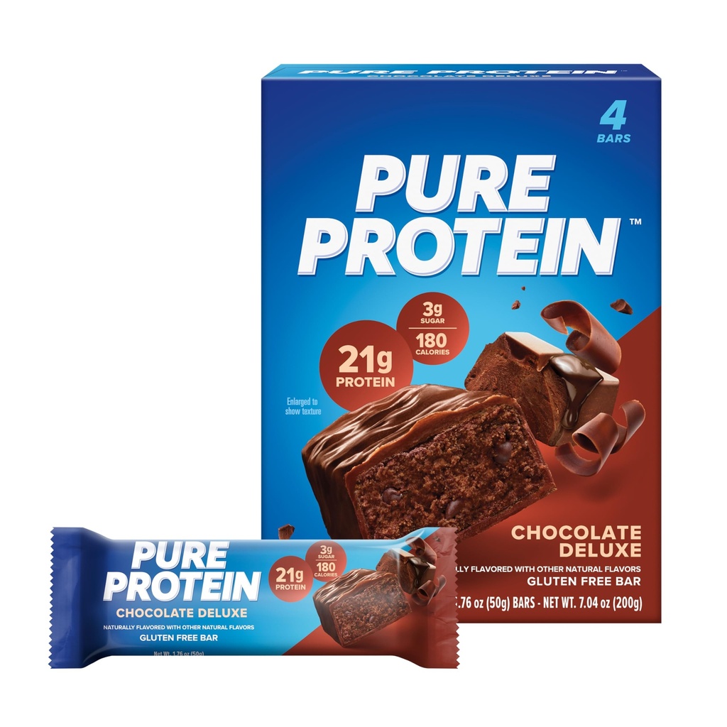 Rena proteinbarer, hög protein, näringsrika snäckor för att stödja energi, låg socker, glutenfri, choklad Deluxe, 1,76 oz., Pack 4
