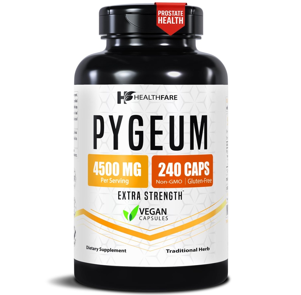 Healthfare Pygeum Supplement, 4500mg | 240 Vegan Capsules | Ultra Standardized Bark Extract | Herbal Supplement | Non-GMO & Gluten-Free | Tillverkad i USA