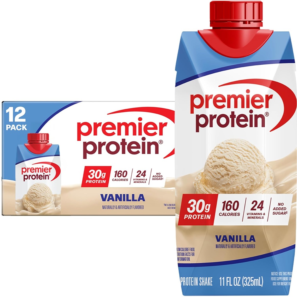 Premier Protein Shake, Vanilla, 30g Protein, 11 fl oz, Pack 12 (Packaging May Vary)